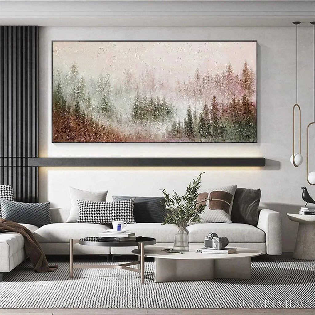 ARTOVITAS Misty Pines – Panoramic Misty Forest Landscape Oil Painting - image 6