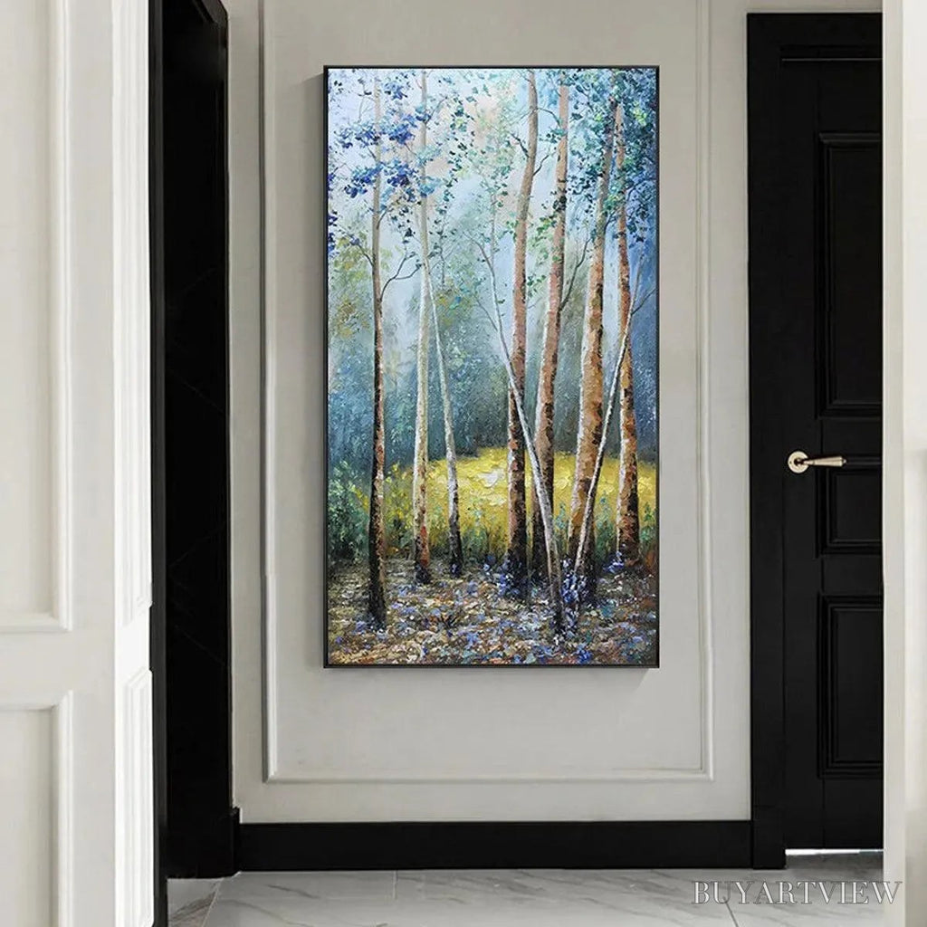 ARTOVITAS Birchlight Glade – Vertical Forest Landscape Oil Painting - image 4