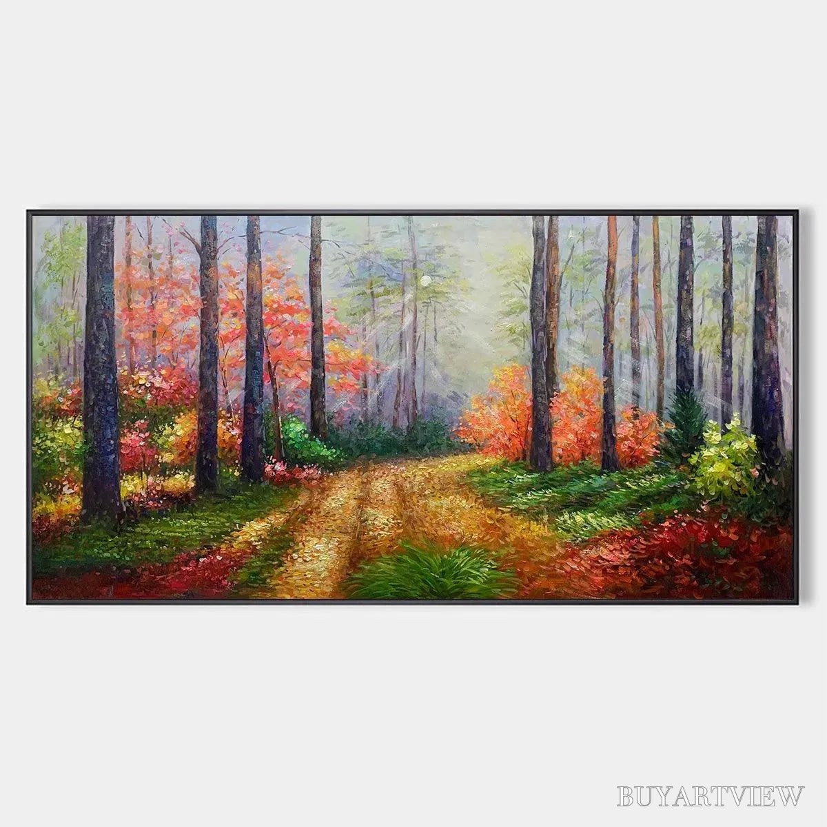 ARTOVITAS Autumn Forest Path – Panoramic Forest Landscape Painting, Autumn Colors , Nature Decor, Canvas Artwork - image 1