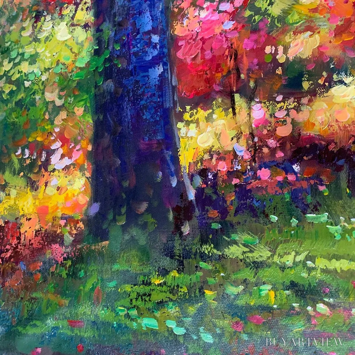 ARTOVITAS Autumn Forest Path – Panoramic Forest Landscape Painting, Autumn Colors , Nature Decor, Canvas Artwork - image 3