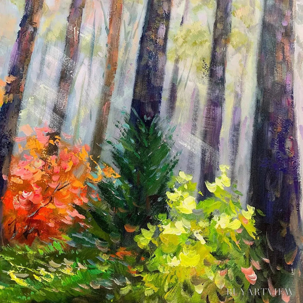 ARTOVITAS Autumn Forest Path – Panoramic Forest Landscape Painting, Autumn Colors , Nature Decor, Canvas Artwork - image 5