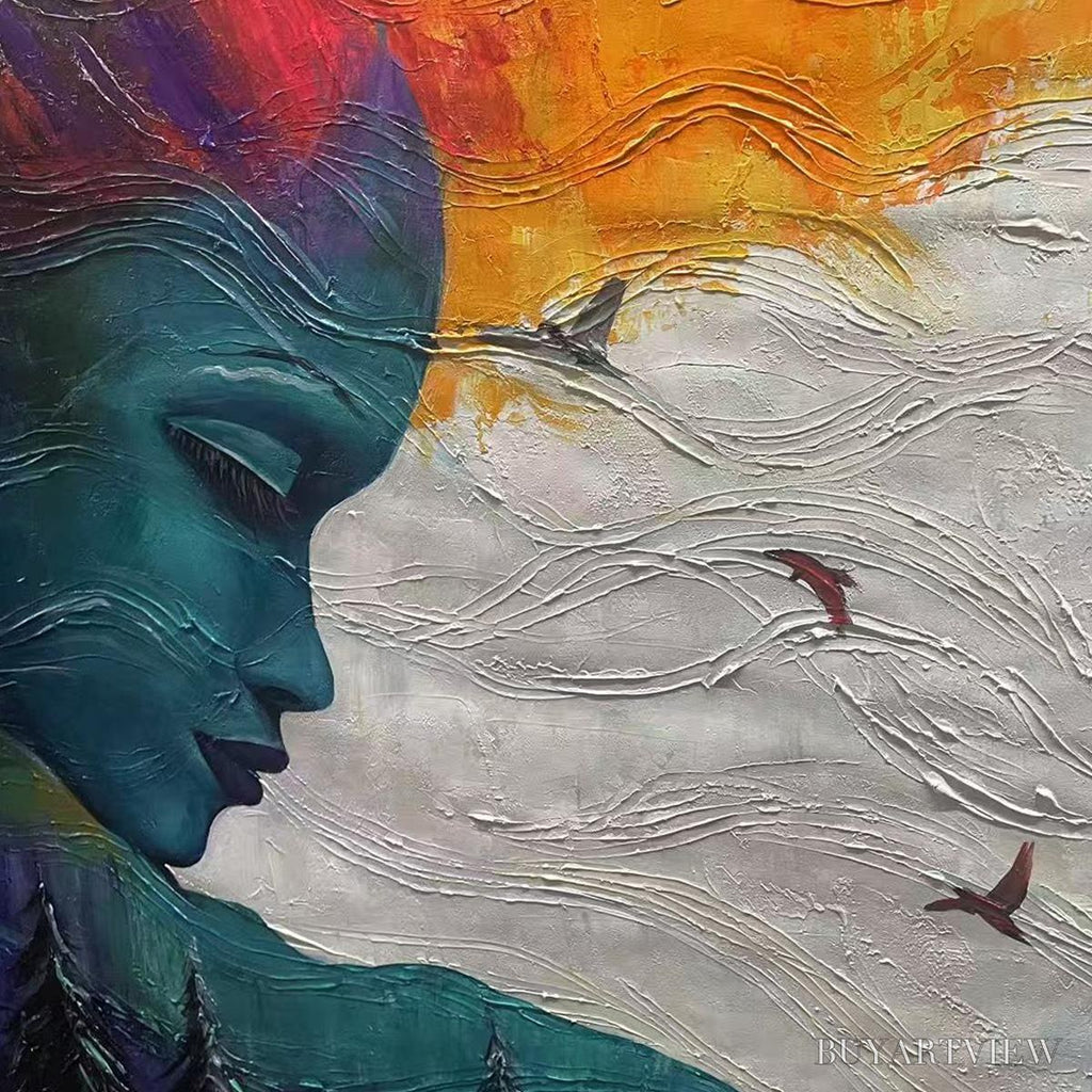 ARTOVITAS Forest Muse – Textured Impasto Portrait with Nature Oil Painting - image 4