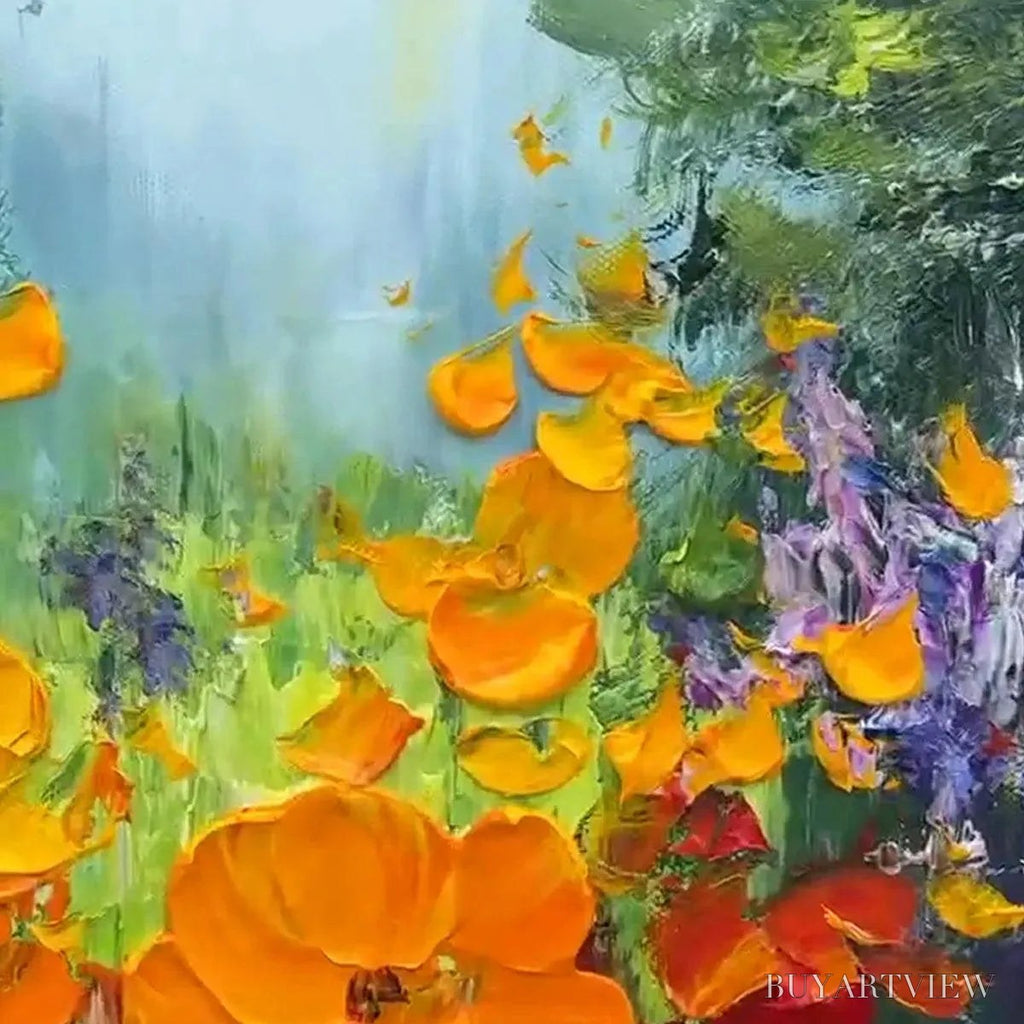 ARTOVITAS Wild Flower Meadow – Textured Floral Landscape Painting, Impasto , Panoramic Canvas, Nature Decor - image 3