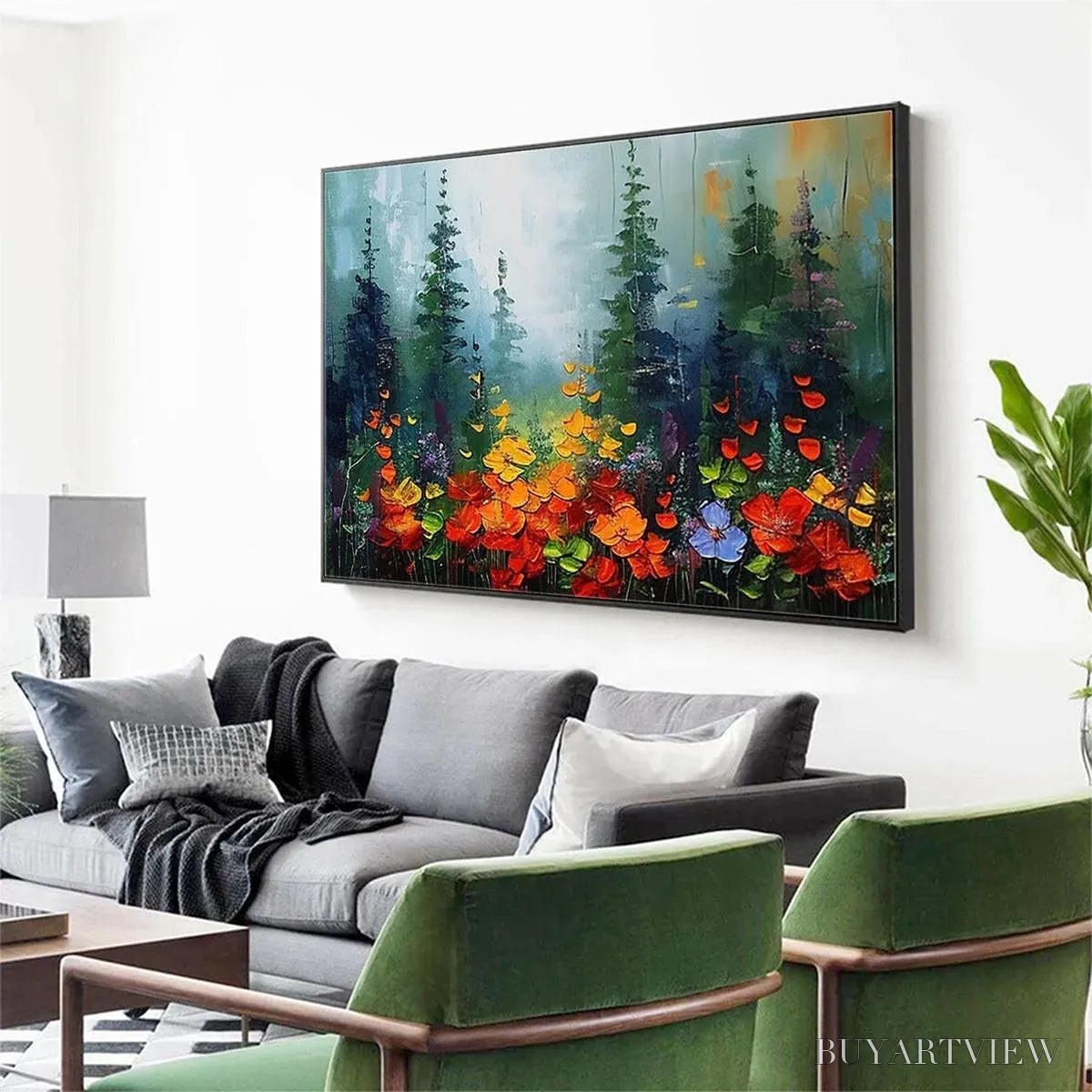 ARTOVITAS Wild Flower Meadow – Textured Floral Landscape Painting, Impasto , Panoramic Canvas, Nature Decor - image 5
