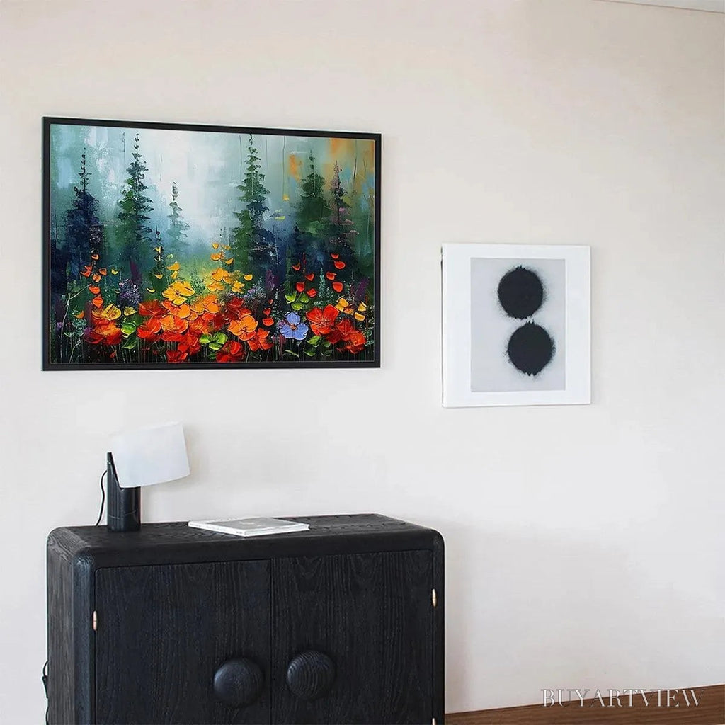 ARTOVITAS Wild Flower Meadow – Textured Floral Landscape Painting, Impasto , Panoramic Canvas, Nature Decor - image 6