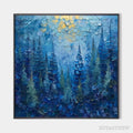 ARTOVITAS Blue Forest – Textured Forest Painting, Blue Landscape , Square Canvas, Impasto Decor - image 1