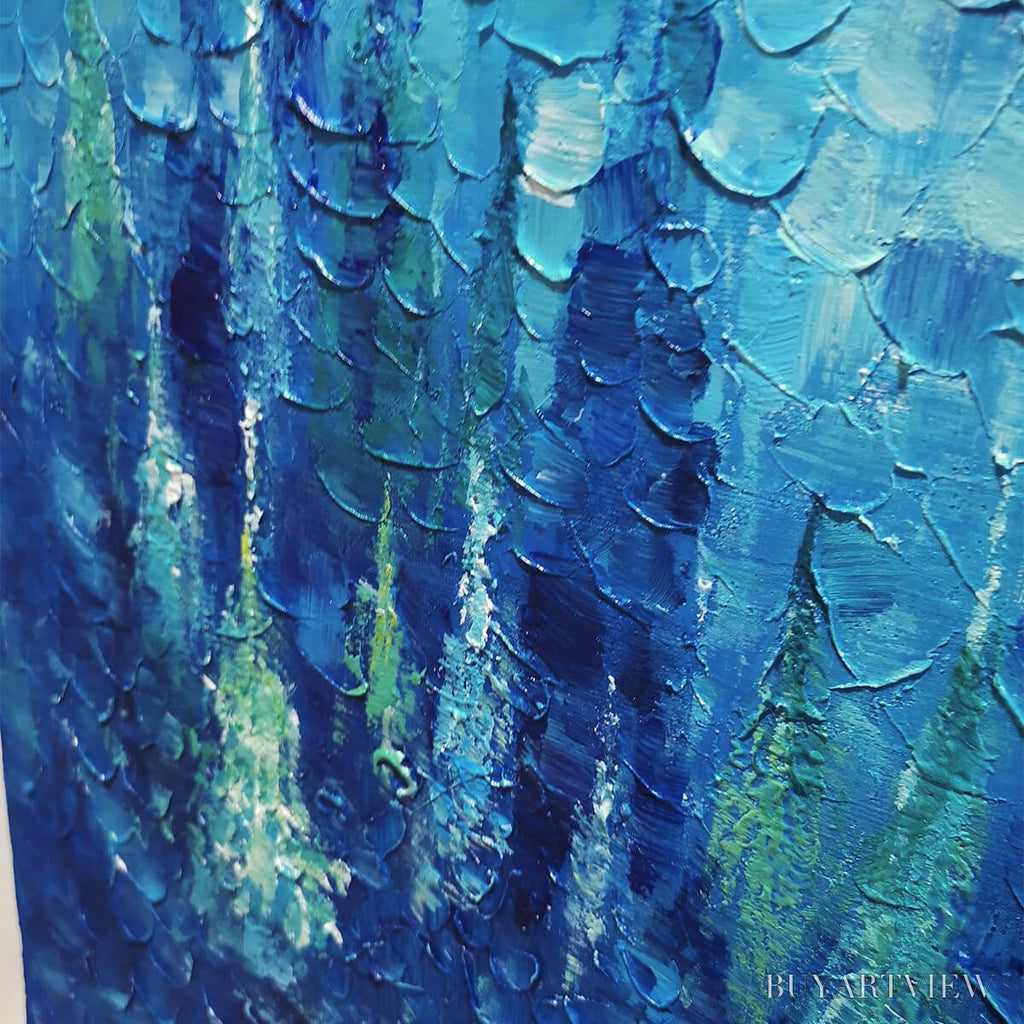 ARTOVITAS Blue Forest – Textured Forest Painting, Blue Landscape , Square Canvas, Impasto Decor - image 3
