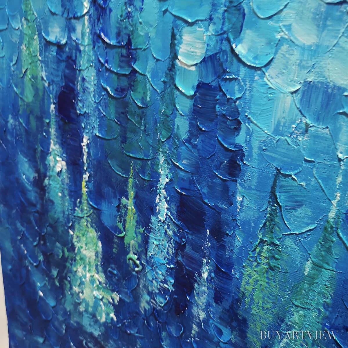 ARTOVITAS Blue Forest – Textured Forest Painting, Blue Landscape , Square Canvas, Impasto Decor - image 3