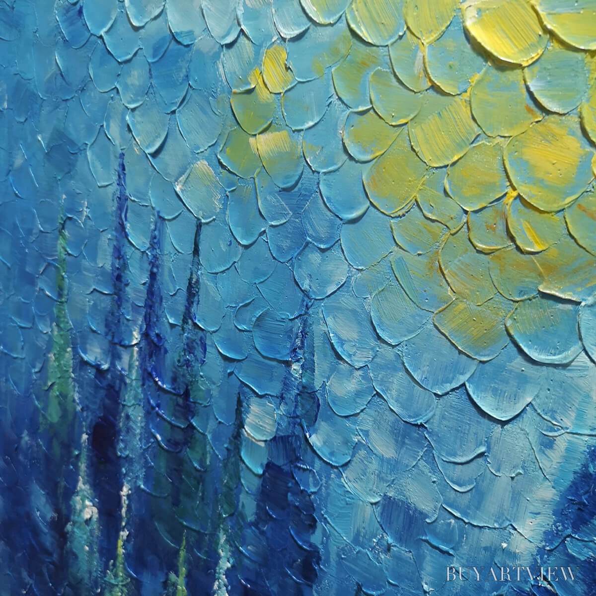 ARTOVITAS Blue Forest – Textured Forest Painting, Blue Landscape , Square Canvas, Impasto Decor - image 6