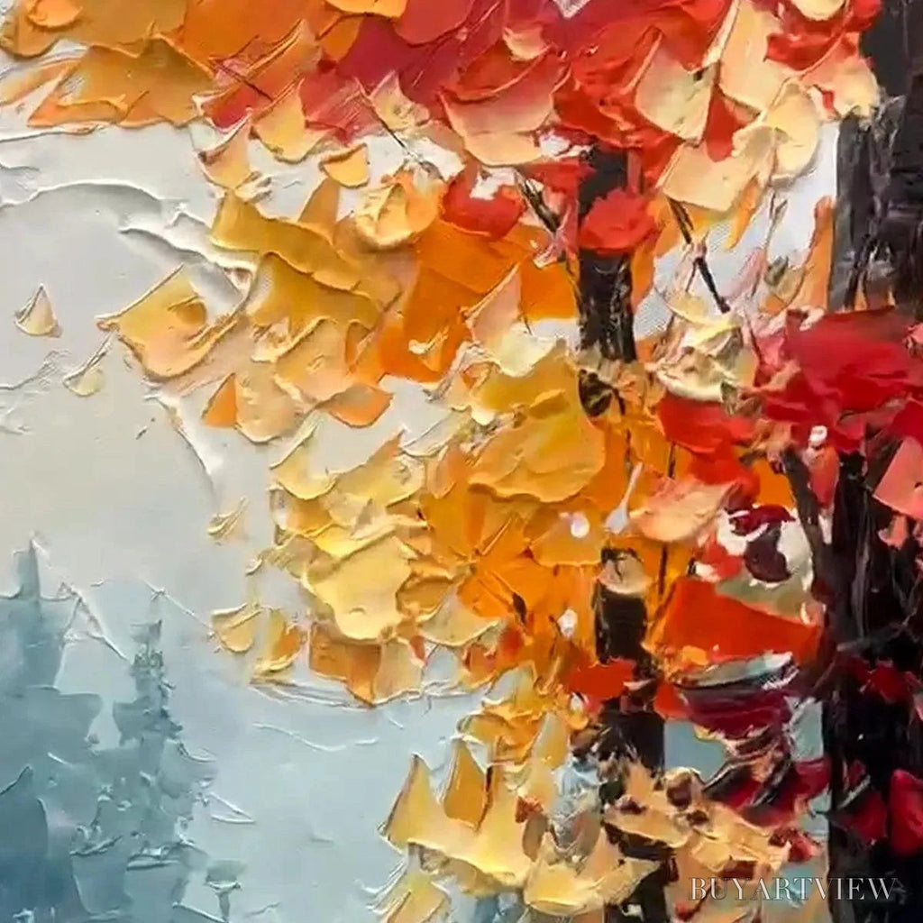 ARTOVITAS Autumn Path – Textured Forest Path Painting, Orange and Blue , Vertical Canvas, Impasto Decor - image 3