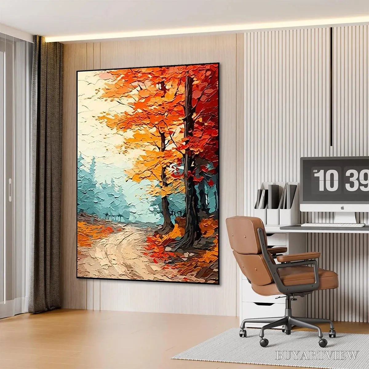 ARTOVITAS Autumn Path – Textured Forest Path Painting, Orange and Blue , Vertical Canvas, Impasto Decor - image 4
