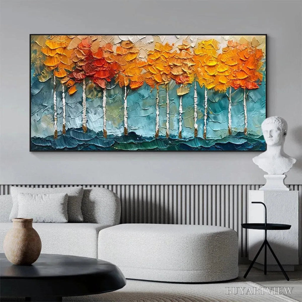 ARTOVITAS Golden Aspen – Textured Forest Painting, Impasto , Horizontal Canvas, Autumn Decor - image 2