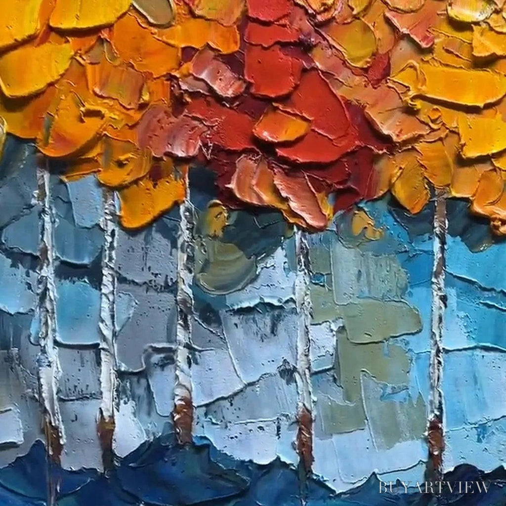 ARTOVITAS Golden Aspen – Textured Forest Painting, Impasto , Horizontal Canvas, Autumn Decor - image 3