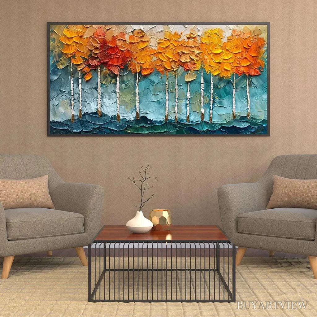 ARTOVITAS Golden Aspen – Textured Forest Painting, Impasto , Horizontal Canvas, Autumn Decor - image 4