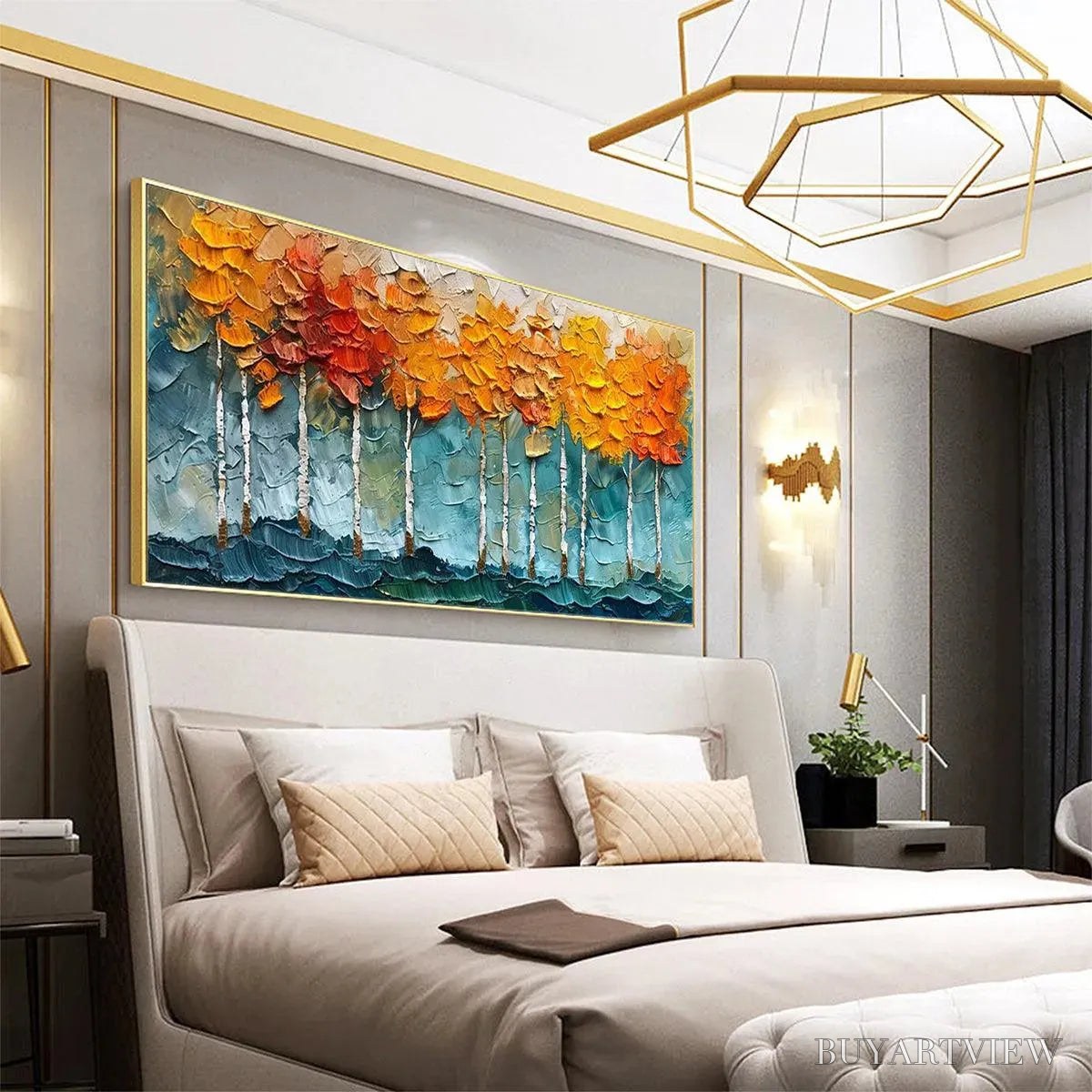 ARTOVITAS Golden Aspen – Textured Forest Painting, Impasto , Horizontal Canvas, Autumn Decor - image 5