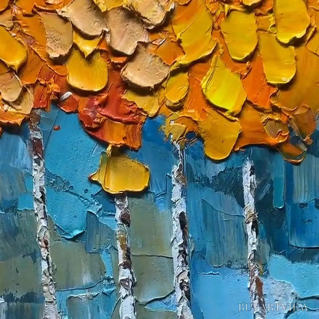 ARTOVITAS Golden Aspen – Textured Forest Painting, Impasto , Horizontal Canvas, Autumn Decor - image 6