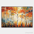 ARTOVITAS Autumn Aspen – Textured Forest Painting, Impasto , Horizontal Canvas, Fall Decor - image 1