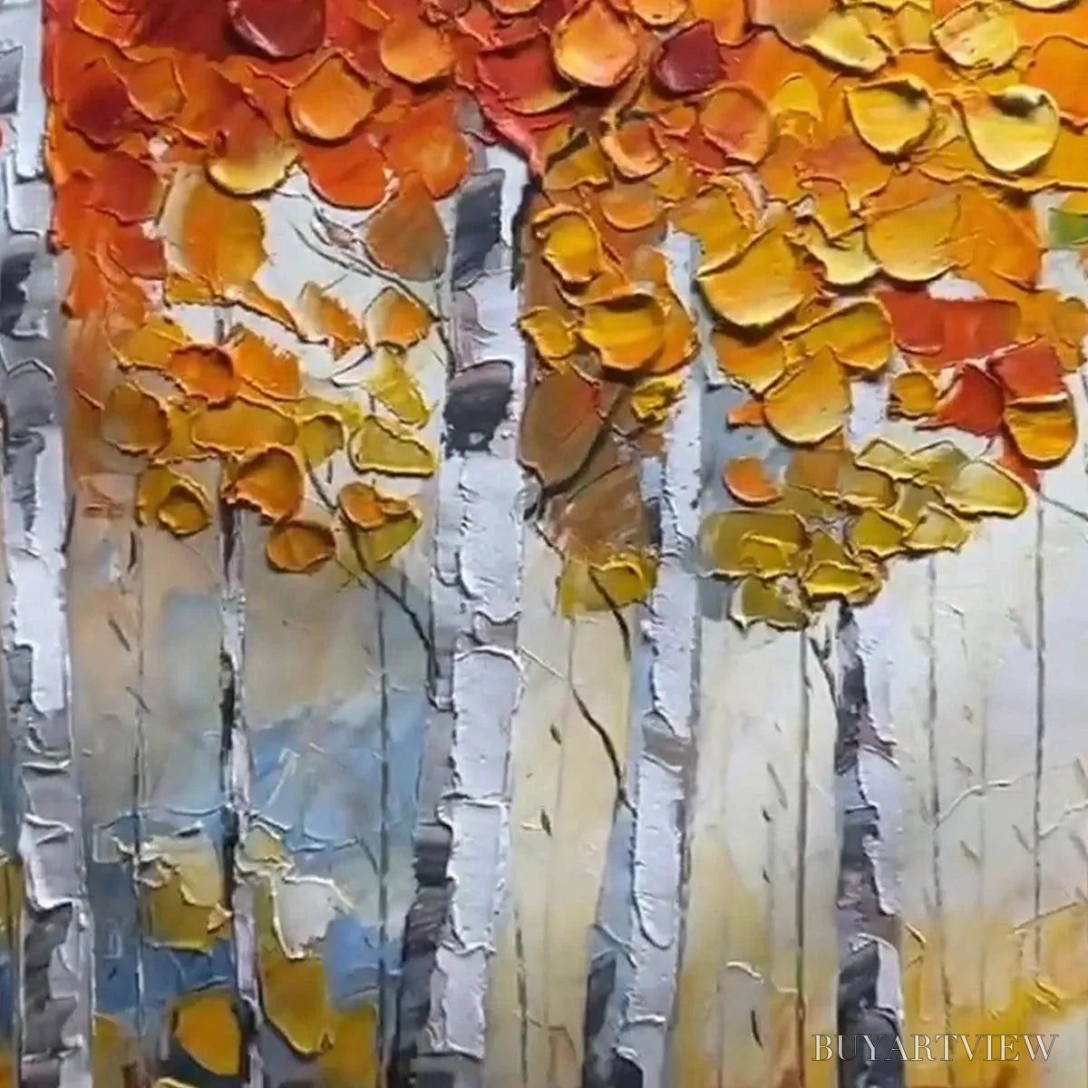 ARTOVITAS Autumn Aspen – Textured Forest Painting, Impasto , Horizontal Canvas, Fall Decor - image 3
