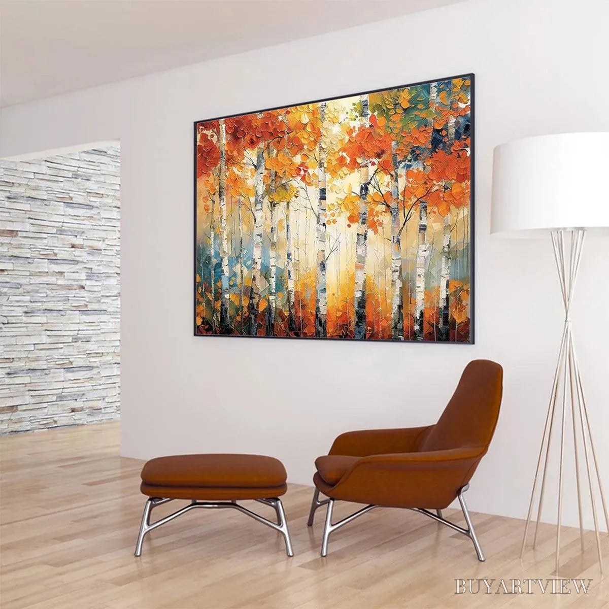 ARTOVITAS Autumn Aspen – Textured Forest Painting, Impasto , Horizontal Canvas, Fall Decor - image 4
