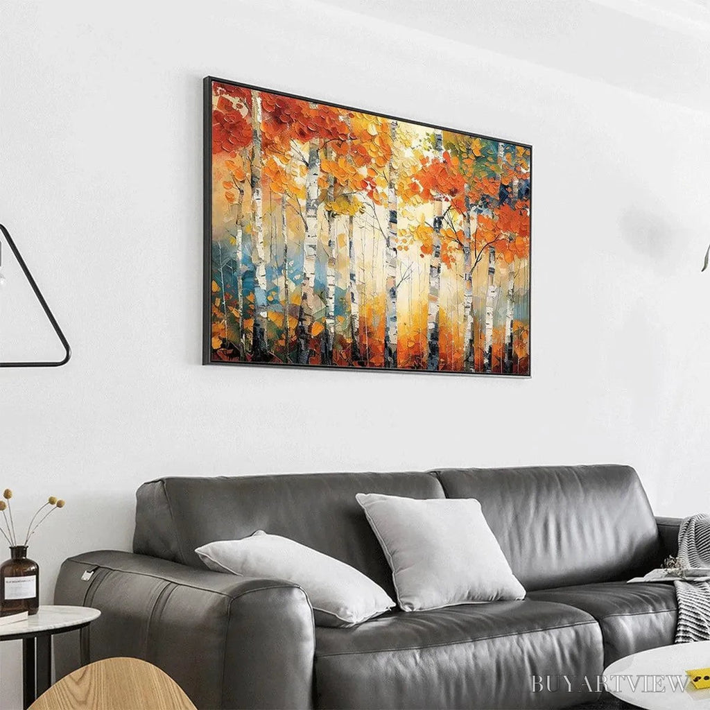ARTOVITAS Autumn Aspen – Textured Forest Painting, Impasto , Horizontal Canvas, Fall Decor - image 5