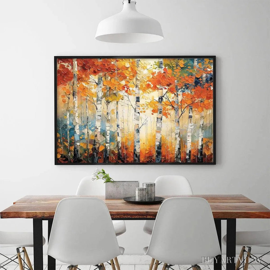 ARTOVITAS Autumn Aspen – Textured Forest Painting, Impasto , Horizontal Canvas, Fall Decor - image 6