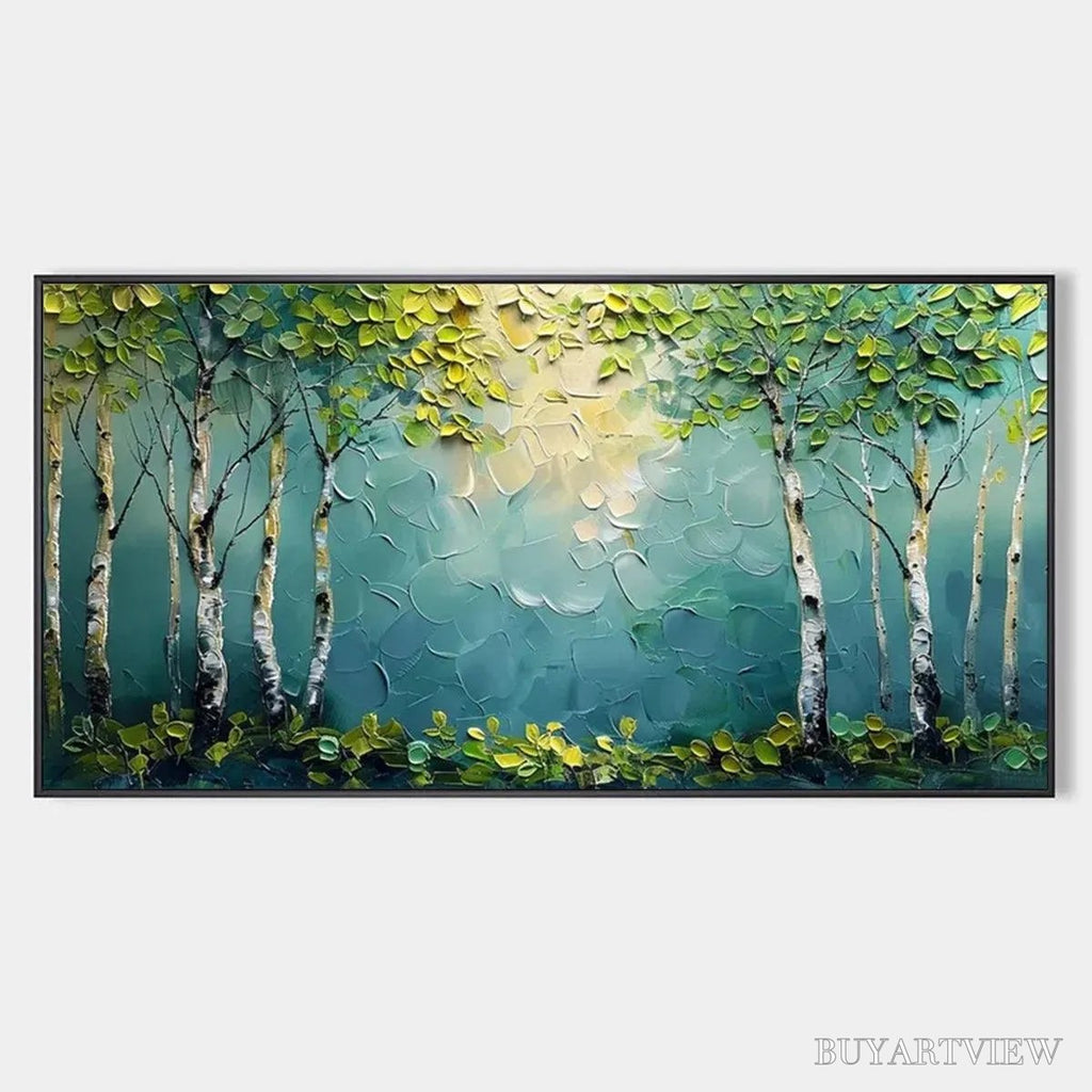 ARTOVITAS Birch Grove – Textured Forest Painting, Impasto , Horizontal Canvas, Birch Tree Decor - image 1