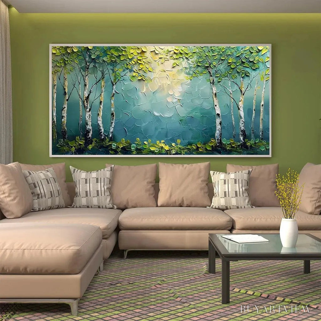 ARTOVITAS Birch Grove – Textured Forest Painting, Impasto , Horizontal Canvas, Birch Tree Decor - image 2