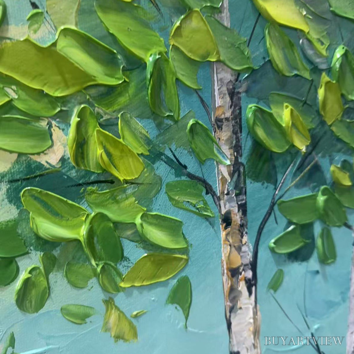 ARTOVITAS Birch Grove – Textured Forest Painting, Impasto , Horizontal Canvas, Birch Tree Decor - image 3