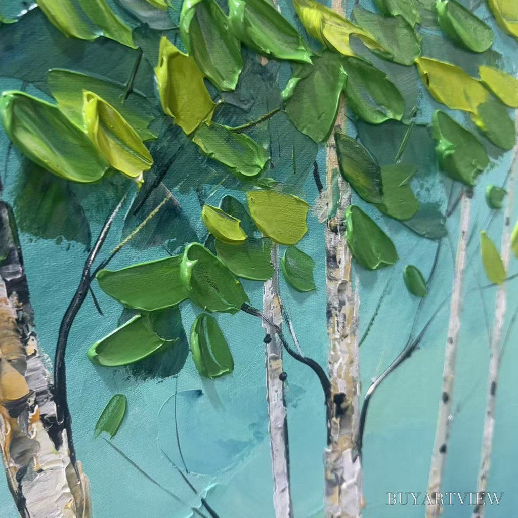 ARTOVITAS Birch Grove – Textured Forest Painting, Impasto , Horizontal Canvas, Birch Tree Decor - image 6