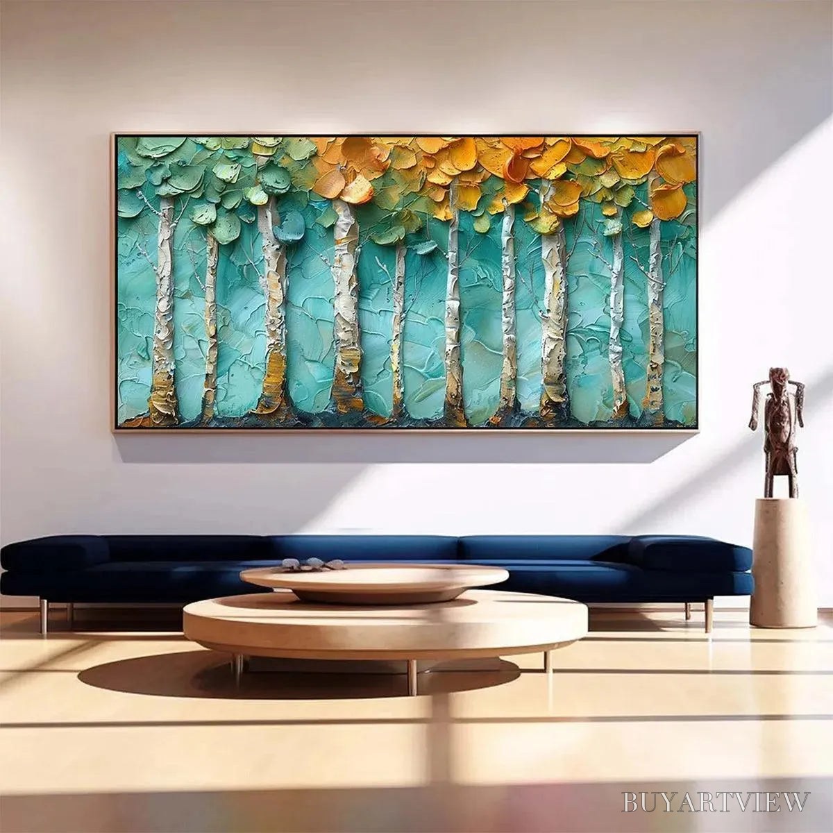 ARTOVITAS Golden Aspen Grove – Textured Forest Painting, Impasto , Horizontal Canvas, Landscape Art - image 2