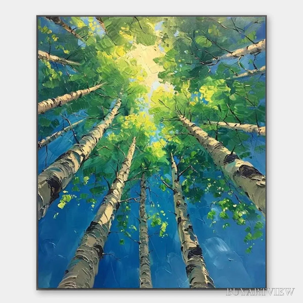 ARTOVITAS Forest Sunrise – Textured Birch Tree Painting, Impasto , Vertical Canvas, Nature Decor - image 1