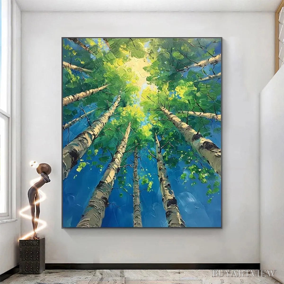 ARTOVITAS Forest Sunrise – Textured Birch Tree Painting, Impasto , Vertical Canvas, Nature Decor - image 2