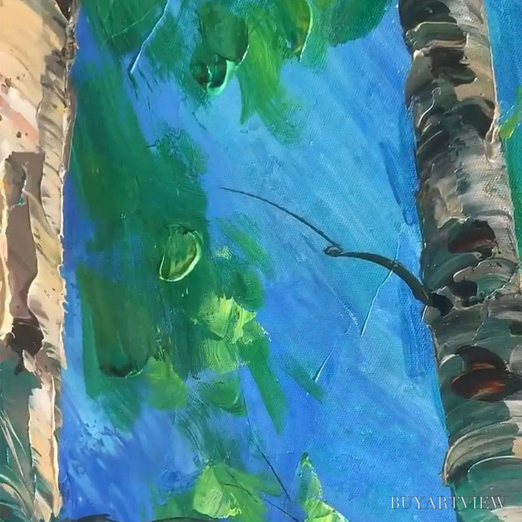 ARTOVITAS Forest Sunrise – Textured Birch Tree Painting, Impasto , Vertical Canvas, Nature Decor - image 3