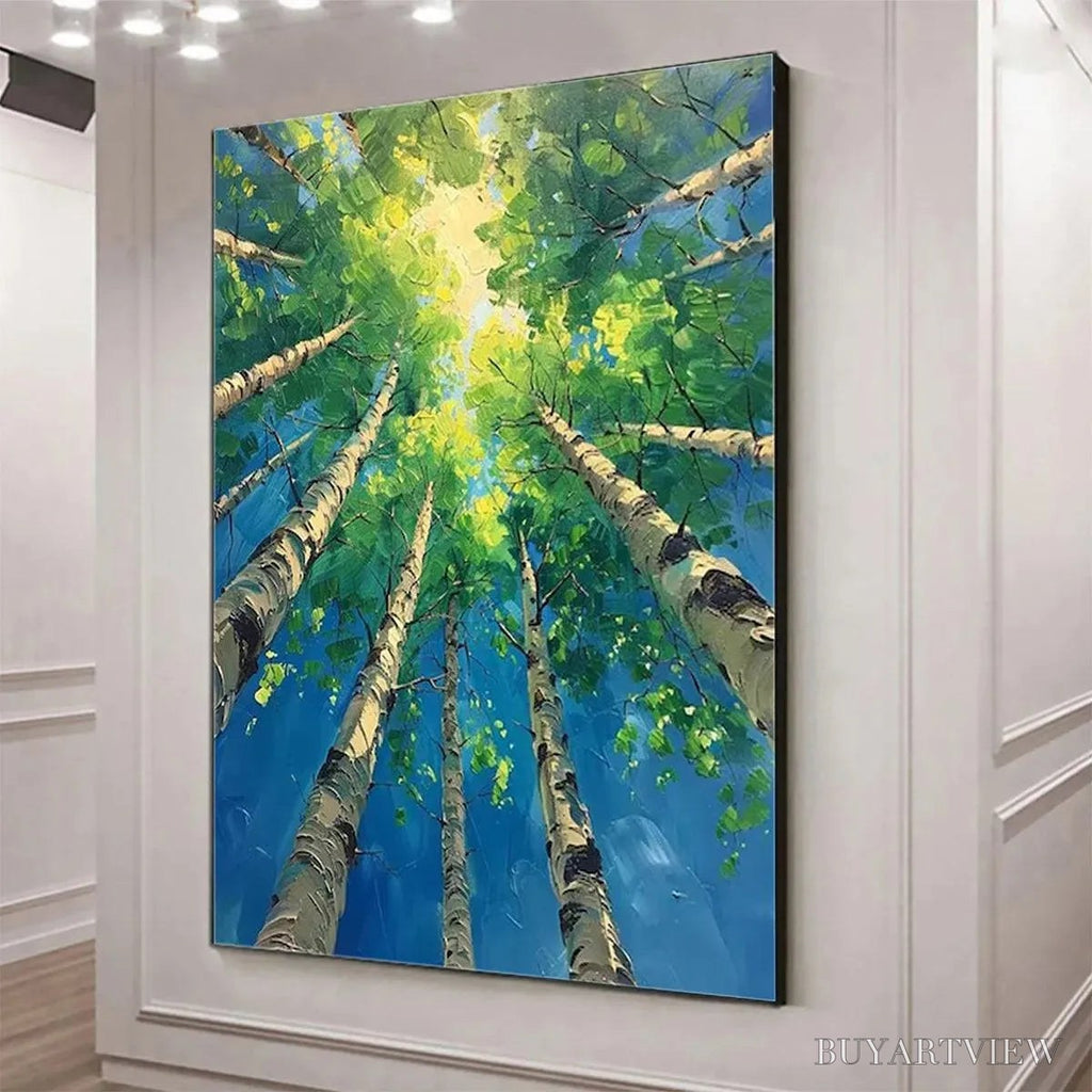 ARTOVITAS Forest Sunrise – Textured Birch Tree Painting, Impasto , Vertical Canvas, Nature Decor - image 4
