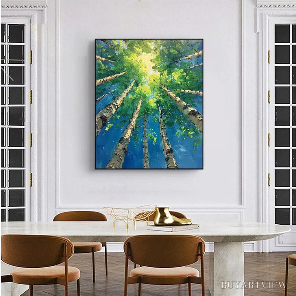 ARTOVITAS Forest Sunrise – Textured Birch Tree Painting, Impasto , Vertical Canvas, Nature Decor - image 5