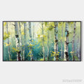ARTOVITAS Aspen Grove – Textured Birch Tree Painting, Green and Yellow Forest , Panoramic Canvas, Nature-Inspired Decor - image 1