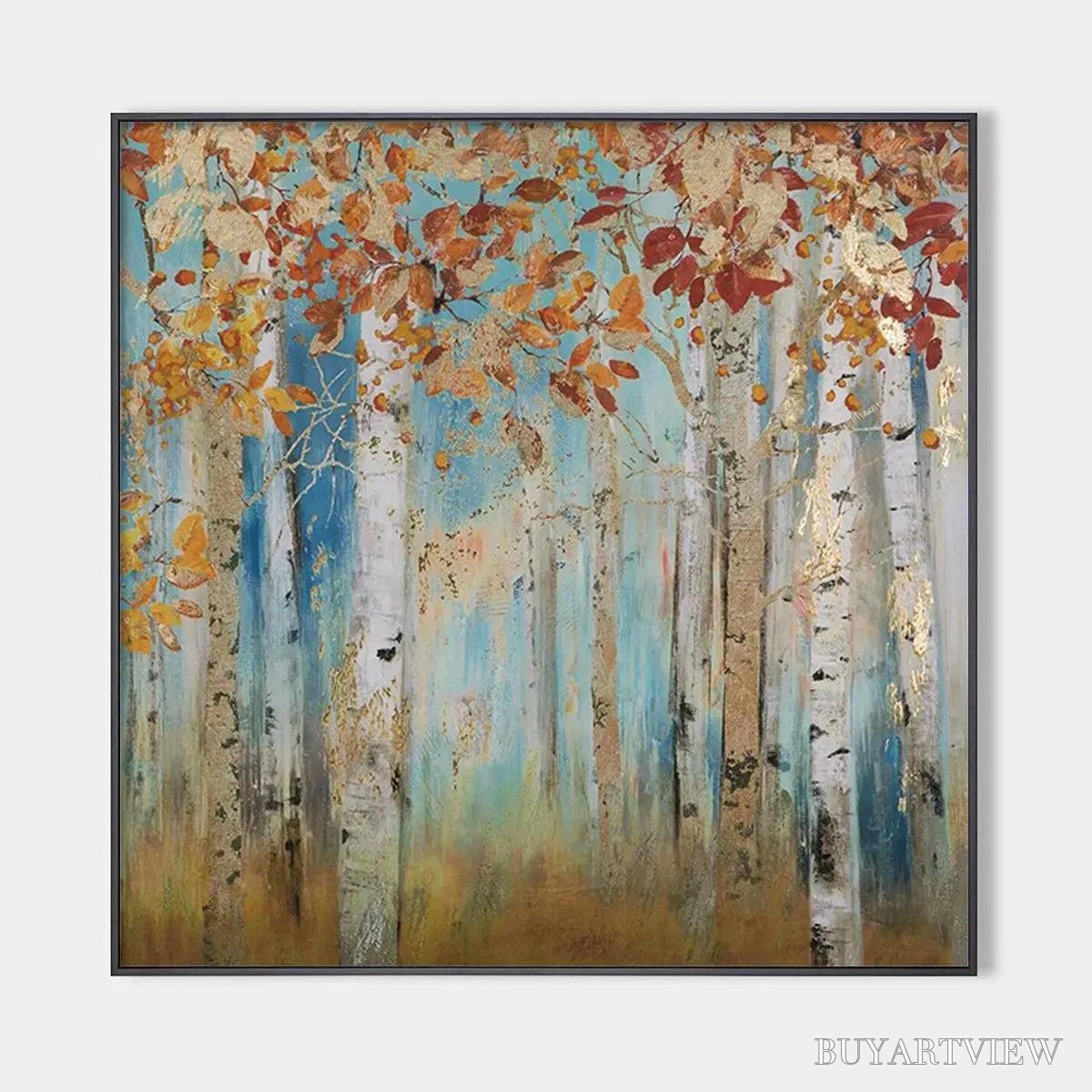 ARTOVITAS Golden Autumn Forest – Textured Autumn Forest Painting, Square - image 1