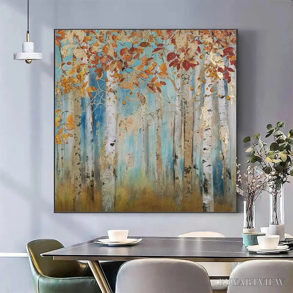 ARTOVITAS Golden Autumn Forest – Textured Autumn Forest Painting, Square - image 2