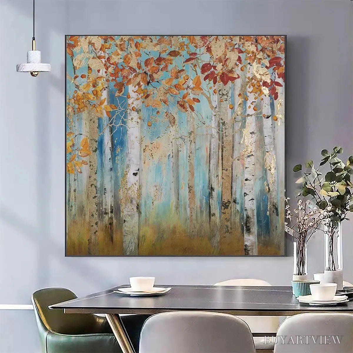 ARTOVITAS Golden Autumn Forest – Textured Autumn Forest Painting, Square - image 2