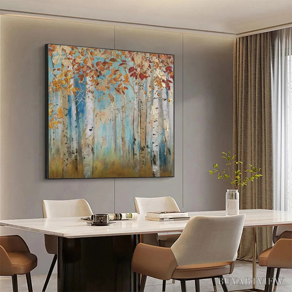 ARTOVITAS Golden Autumn Forest – Textured Autumn Forest Painting, Square - image 3