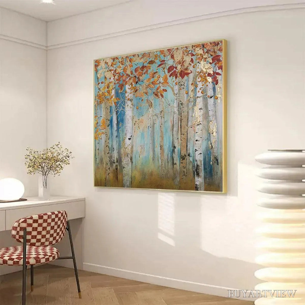 ARTOVITAS Golden Autumn Forest – Textured Autumn Forest Painting, Square - image 5