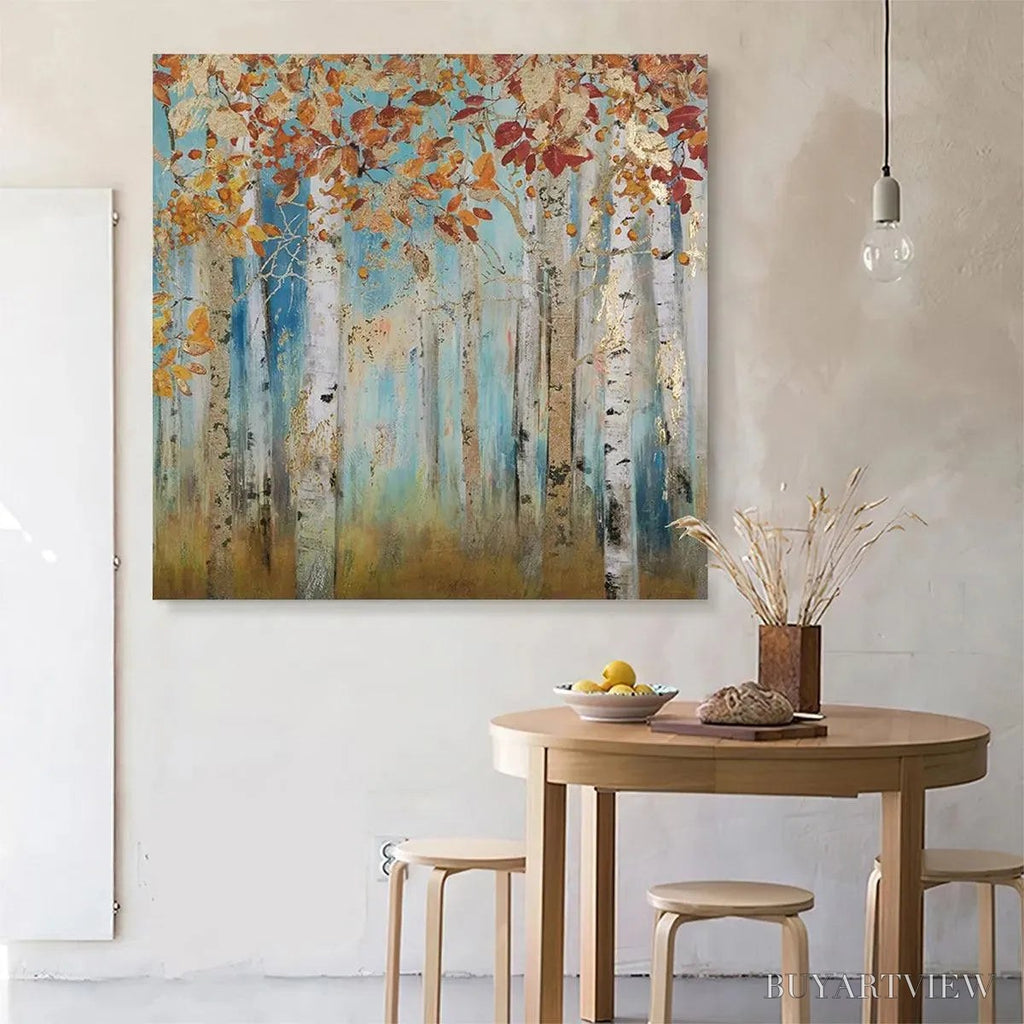 ARTOVITAS Golden Autumn Forest – Textured Autumn Forest Painting, Square - image 6