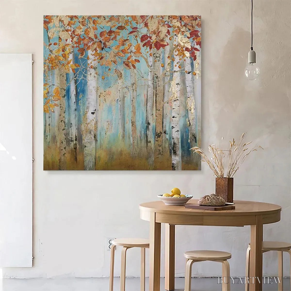 ARTOVITAS Golden Autumn Forest – Textured Autumn Forest Painting, Square - image 6