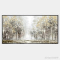 ARTOVITAS Golden Forest Path – Textured Forest Landscape Painting, Panoramic - image 1