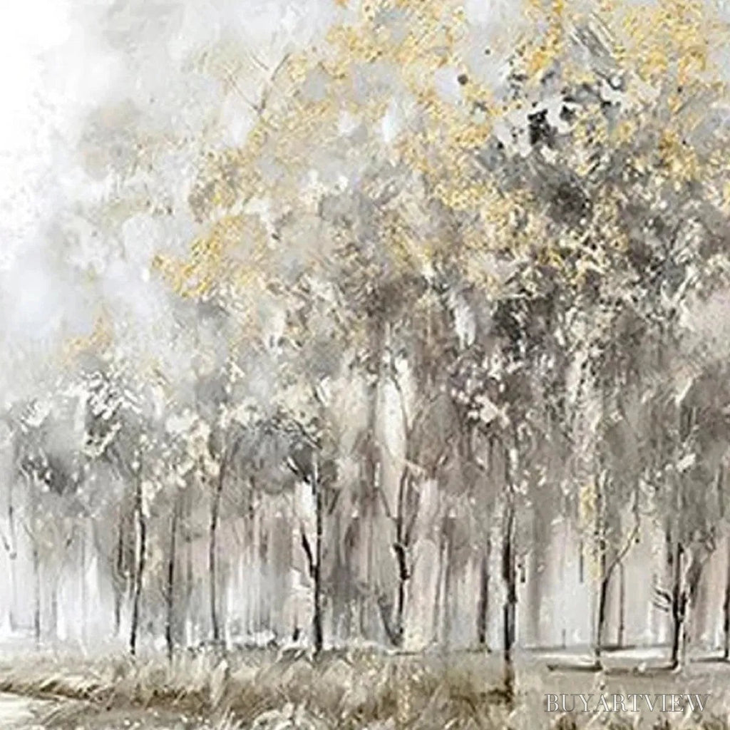 ARTOVITAS Golden Forest Path – Textured Forest Landscape Painting, Panoramic - image 3