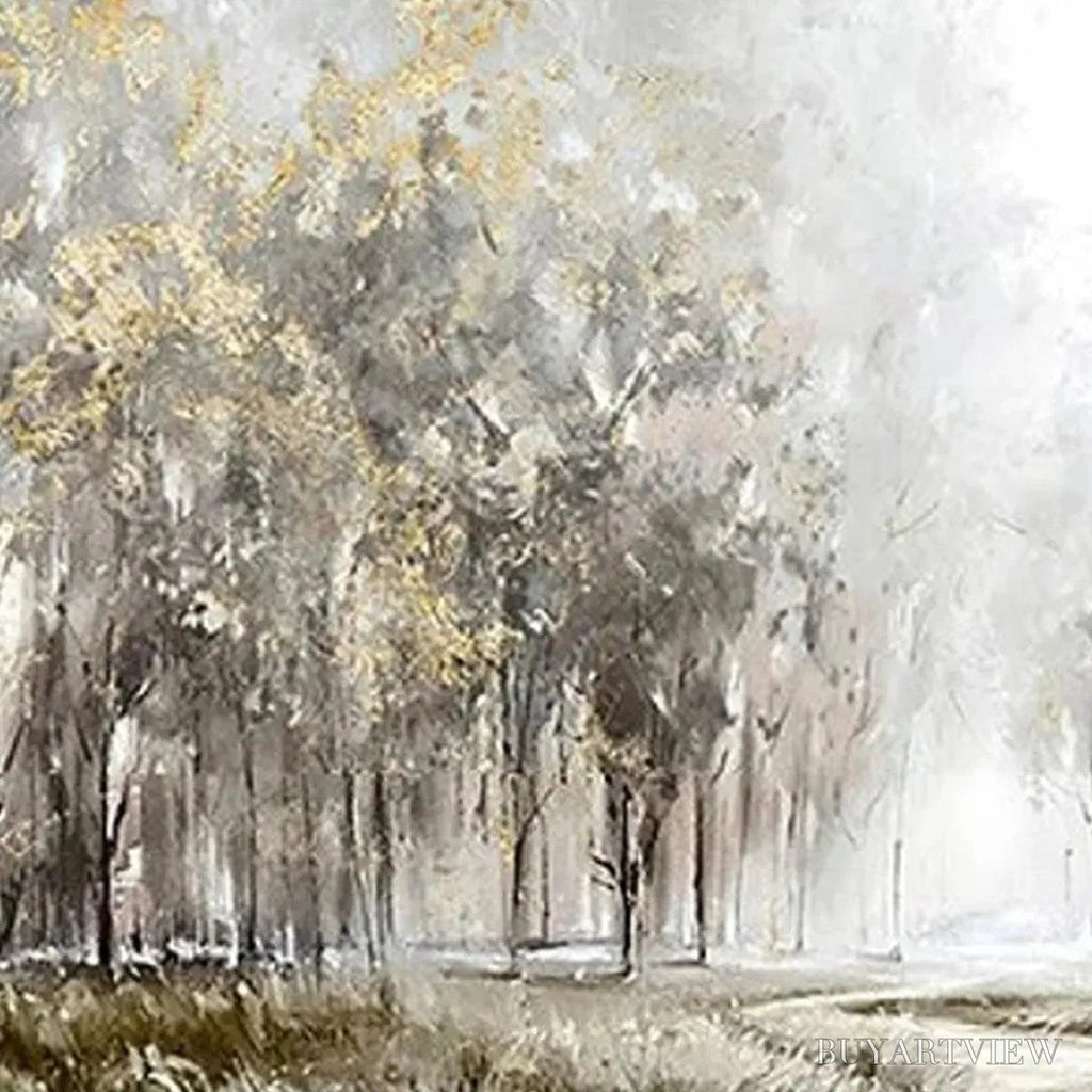 ARTOVITAS Golden Forest Path – Textured Forest Landscape Painting, Panoramic - image 5