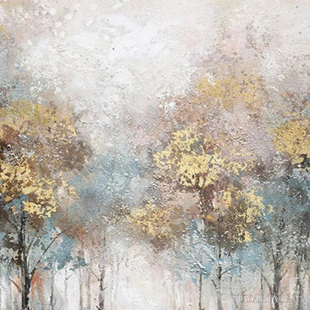 ARTOVITAS Golden Forest Path – Textured Forest Landscape Painting, Vertical - image 3