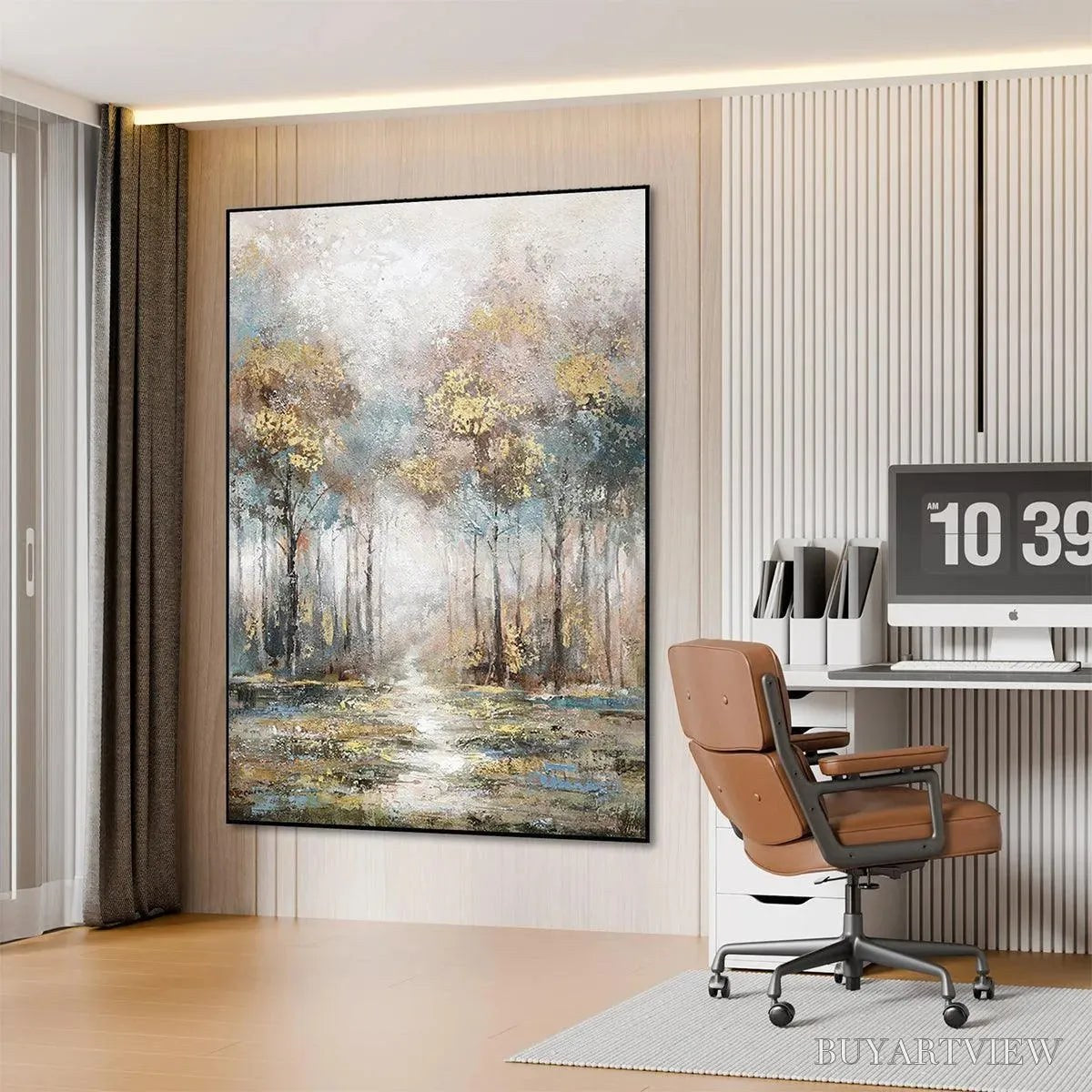 ARTOVITAS Golden Forest Path – Textured Forest Landscape Painting, Vertical - image 4