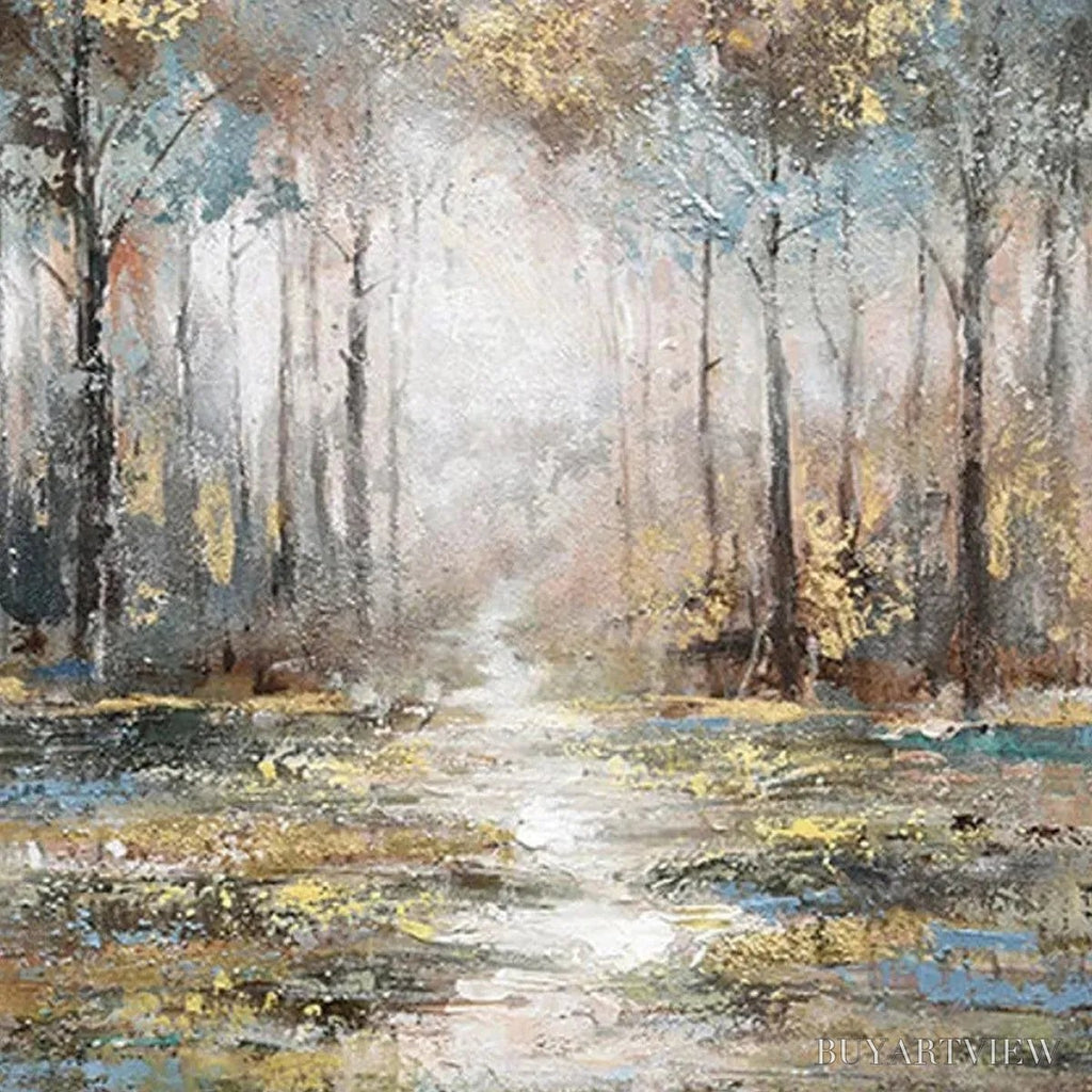ARTOVITAS Golden Forest Path – Textured Forest Landscape Painting, Vertical - image 5