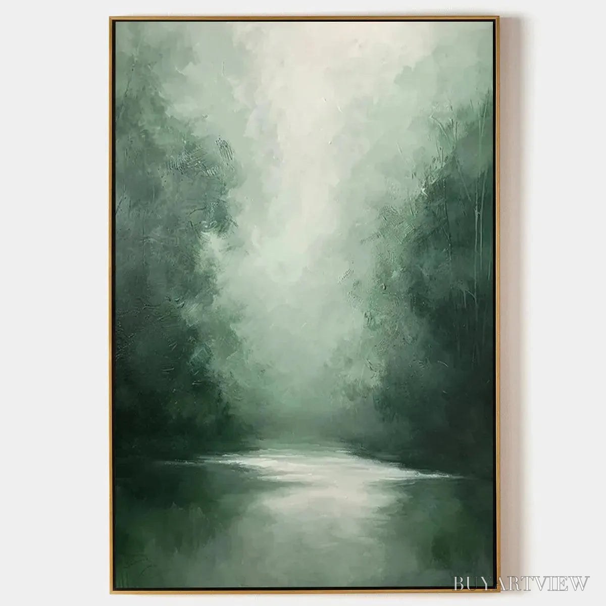 ARTOVITAS Misty Green Forest – Atmospheric Forest Landscape Painting, Vertical - image 1
